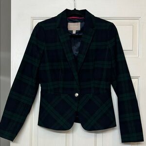Banana Republic Navy & Green Plaid Single-Button Blazer